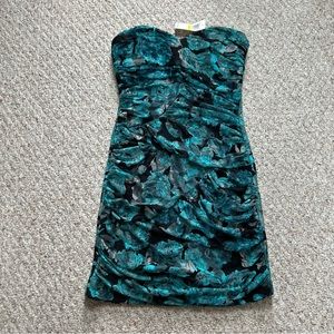 Bailey Blue Strapless Floral Bodycon Dress Womens M Sweetheart Black Blue Boning